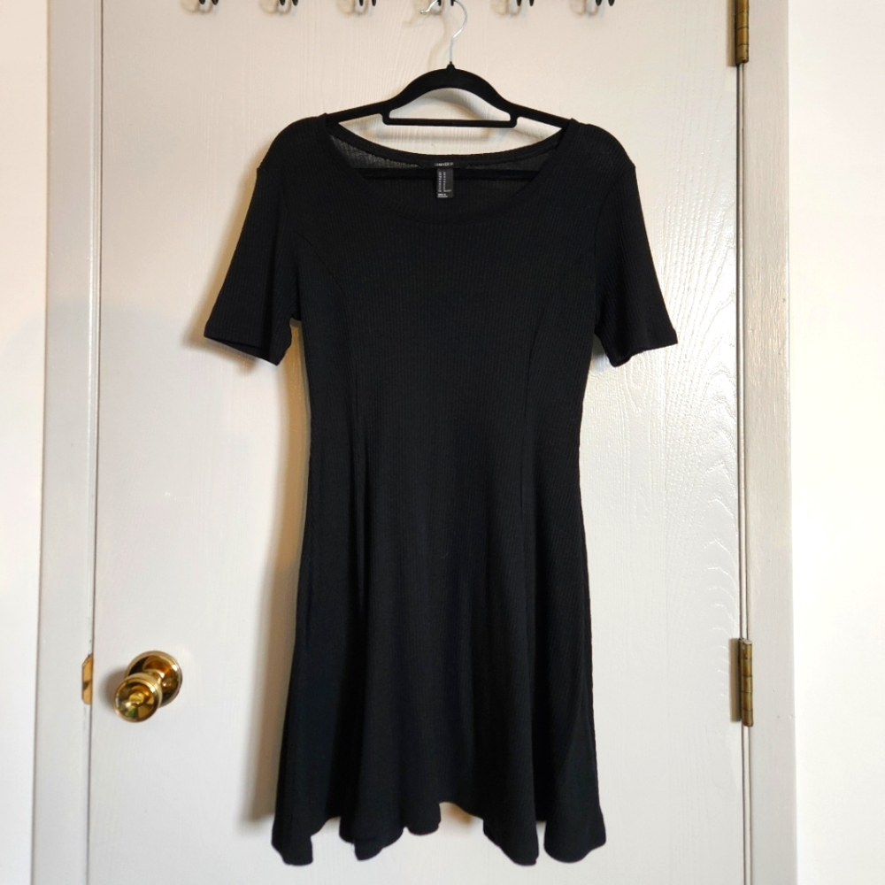 Forever 21 fit and flare black ribbed cotton dress